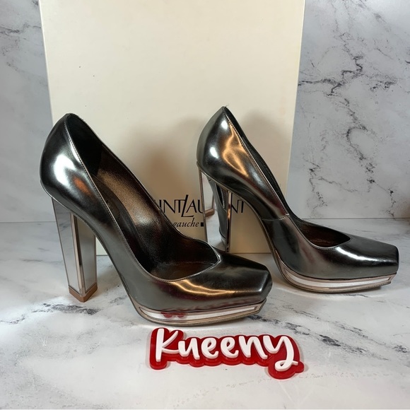 Yves Saint Laurent Mirror Pumps YSL Heels Silver Pewter Vintage mirrored vtg 8.5 - Picture 2 of 14